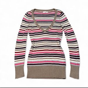 2010 Y2K Bella Swan Deep V Neck Aeropostale Multicolor Striped Sweater